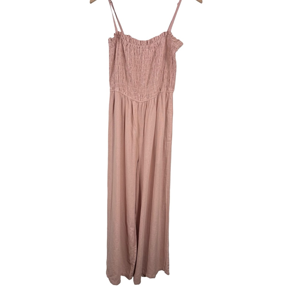 Pilcro Anthropologie Pink Smocked Wide Leg Jumpsuit Womens Small Linen Blend - Picture 7 of 10